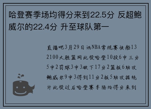 哈登赛季场均得分来到22.5分 反超鲍威尔的22.4分 升至球队第一