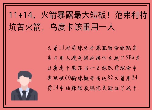 11+14，火箭暴露最大短板！范弗利特坑苦火箭，乌度卡该重用一人